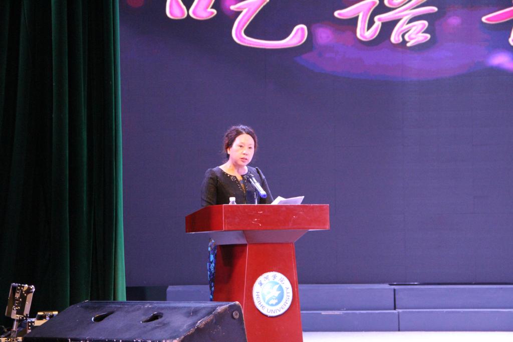 美术与设计学院党总支书记李珊在迎新晚会开幕式上致辞